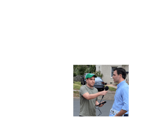 Jon Lovett interviewing a voter.