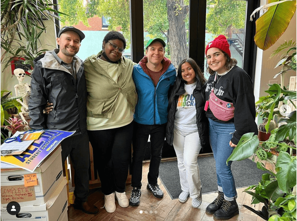Volunteers join Crooked Media founder Jon Lovett for a canvass kickoff in Pennsylvania