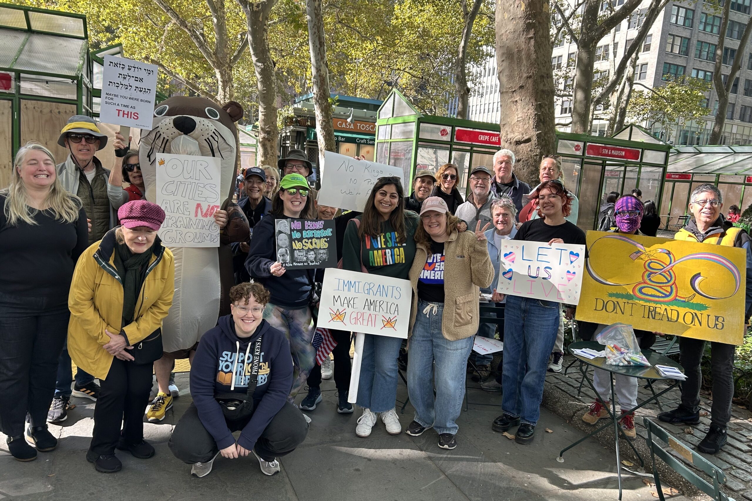 Vote Save America volunteers at a protest in New York City.